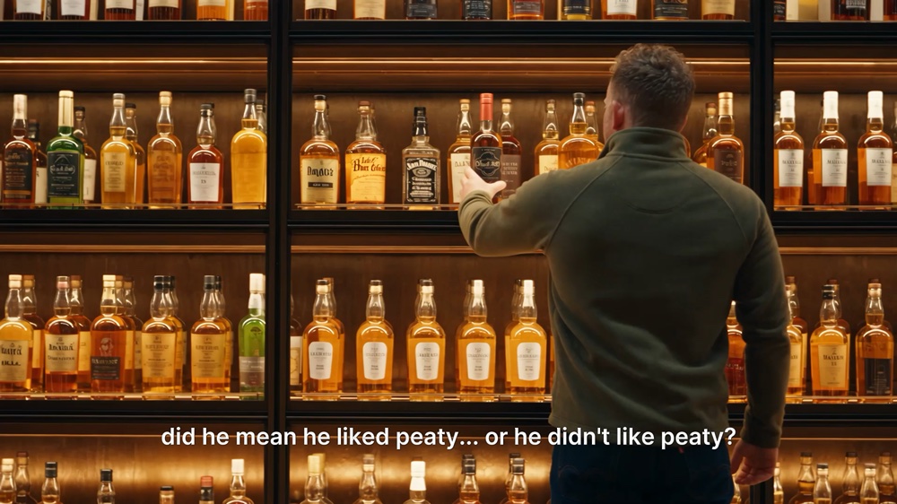 A frame from the BAXUS film as the bottle-selection story unfolds
